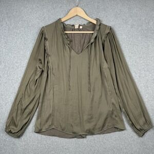 Dolan Top Womens Medium Green Ruffle VNeck Long Sleeve Tunic Flowy Anthropologie